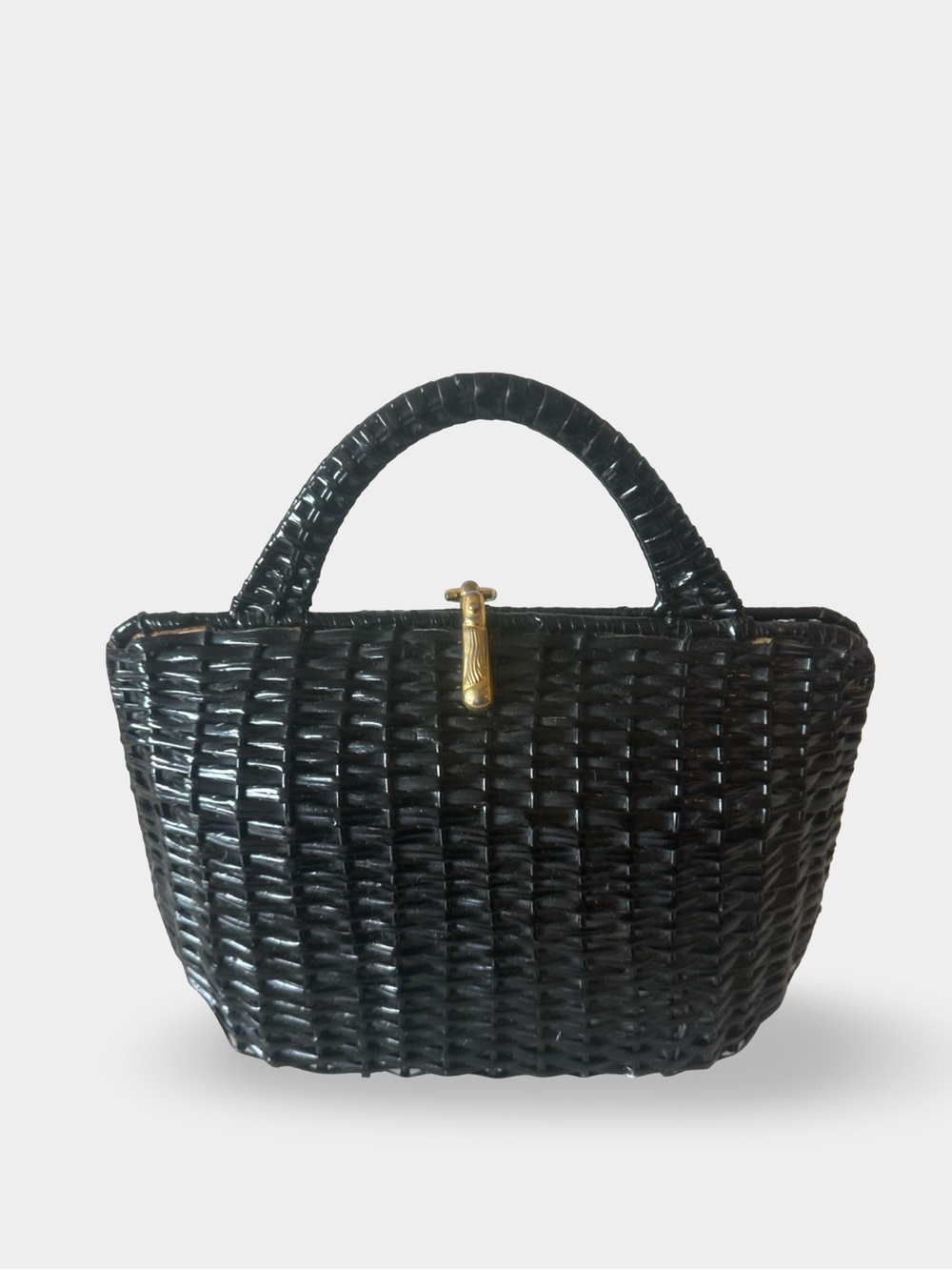 Koret Italy Black Woven Top-Handle Bag with Gold Accent